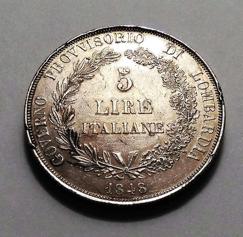 5 liras, Gobierno Provisional de Lombardía, 1848 Img_2048