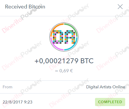 1º pago Digital Artists Online 21.279 Satoshis (pagos automaticos) Coinbase Primer11