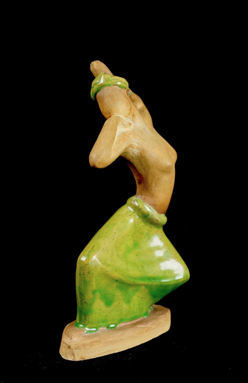 Pottery Figurine Sculpture of a Topless Indigenous Dancer with Turban Bali_d34