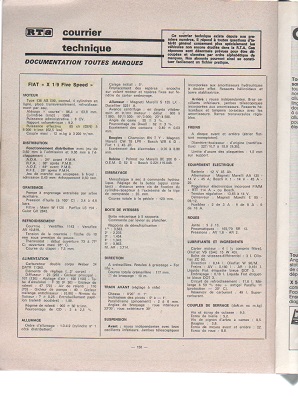 Fiche technique x1/9 five Speed + documents de Boite Ritmo Page_112