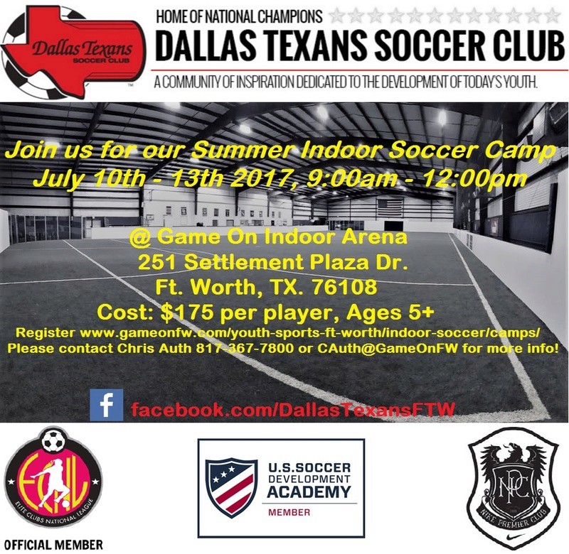 Dallas Texans INDOOR SUMMER Camp July 10th13th