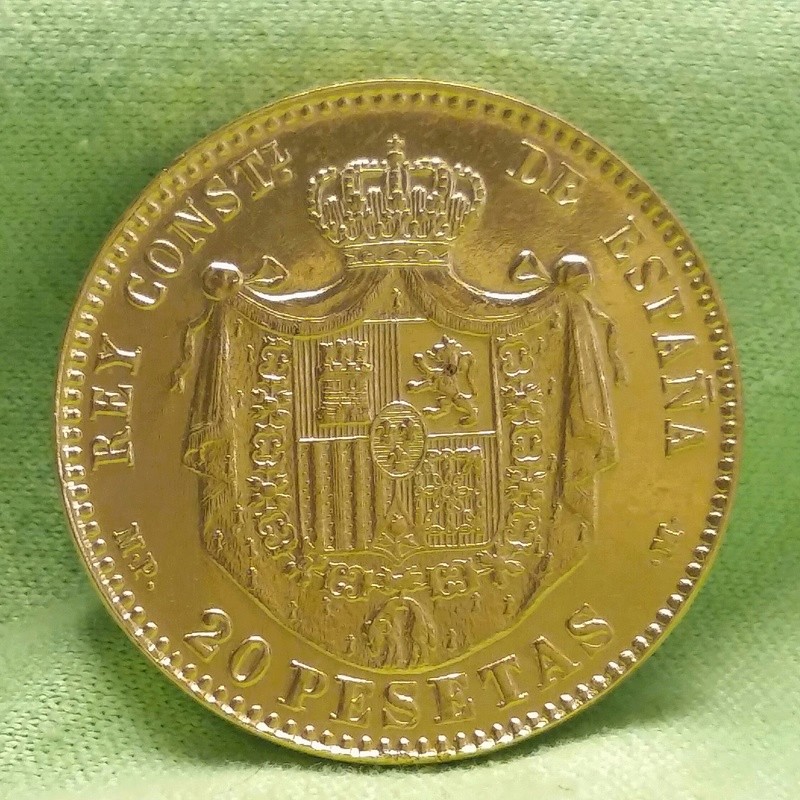 20 pesetas 1896. Alfonso XIII. Reacuñación oficial 1962 20170711
