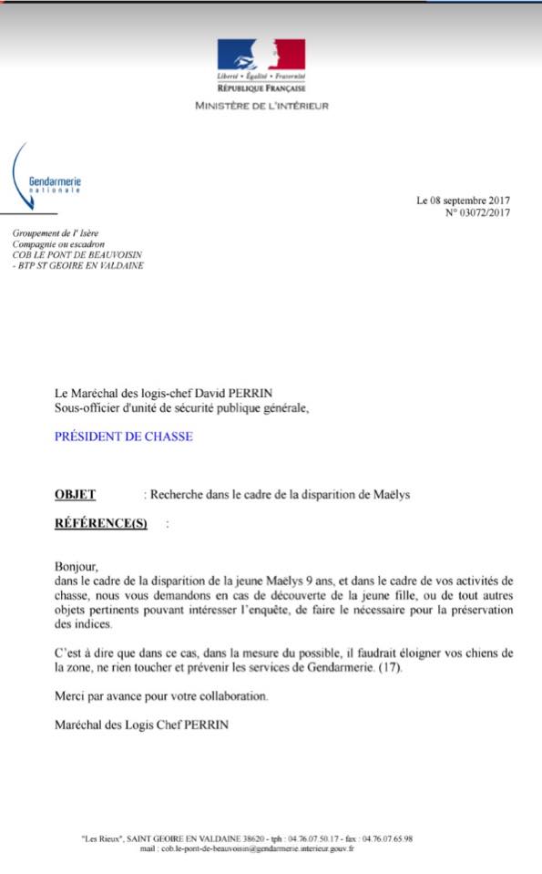 Appel de la gendarmerie suite à disparition
