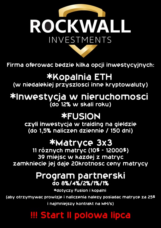 Rockwall Investments - Kopalnia Ethereum/Inwestycje w mining, trading oraz nieruchomości/START 25.07 110