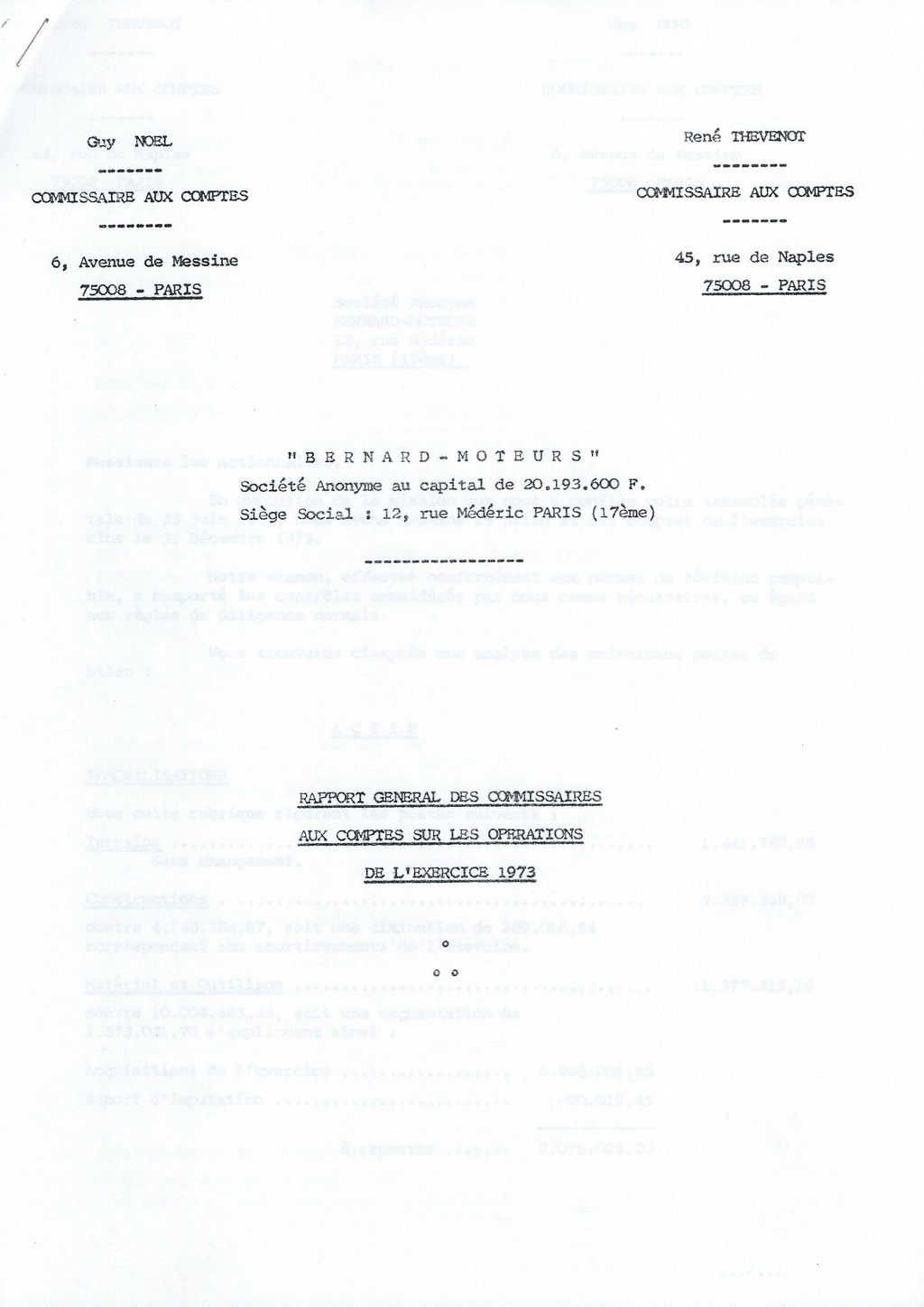 085 Rapport Commissaires aux Cptes sur les opération Exercice 1973 197