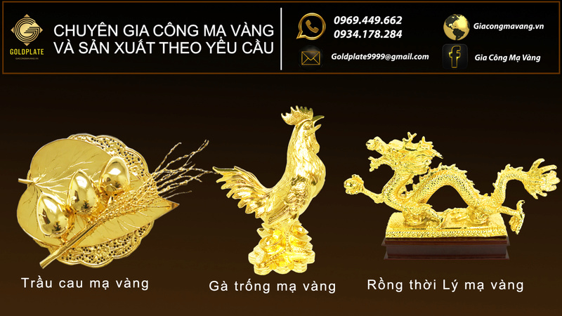 Tượng gà phong thủy mạ vàng  Lam_an17