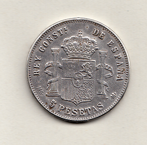 5 pesetas Alfonso XIII, MSM, 1888 Moneda11