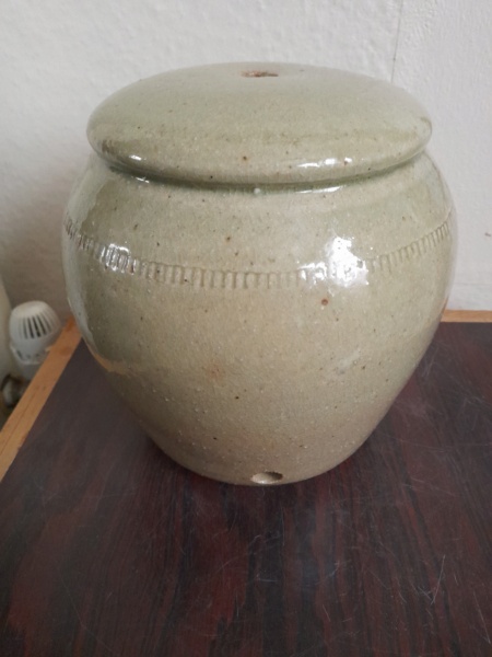 Stoneware celadon lamp base, 20th century.  20220622