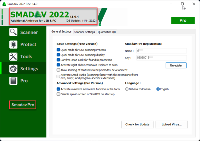 برنامج برنامج مكافحة الفيروسات و حماية عصا الفلاشة Smadav Pro 2022 v.14.9.1 Mhedq011