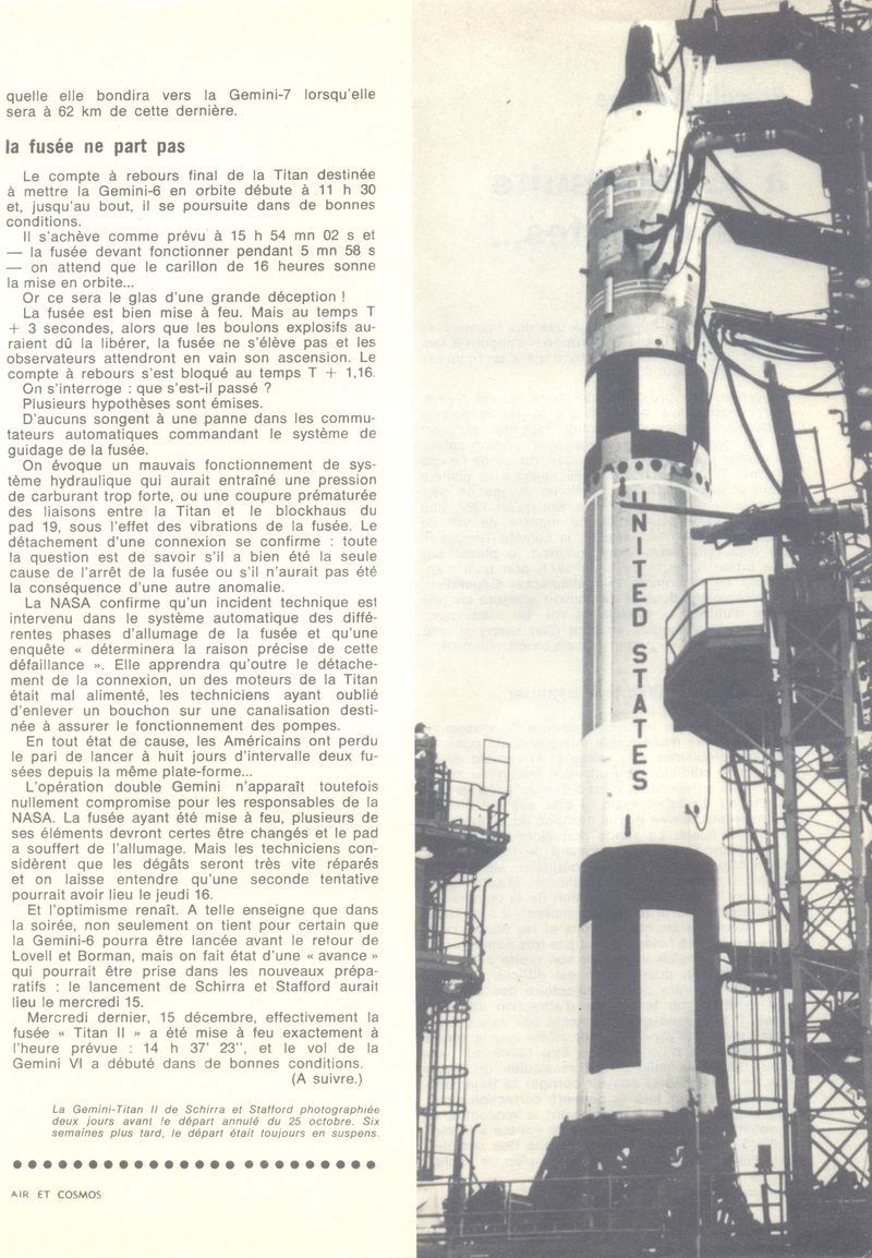 15 décembre 1965 -  lancement de Gemini 6A 65121812