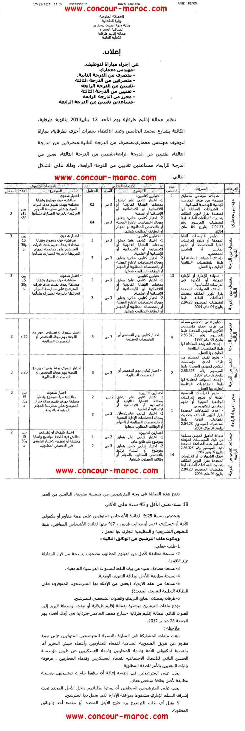 Ministère de l’intérieur : Concours de recrutement (14) Adjoint technique & (14) Administrateurs & (6) Techniciens & Rédacteur 4ème grade avant le 28 décembre 2012 Concou20