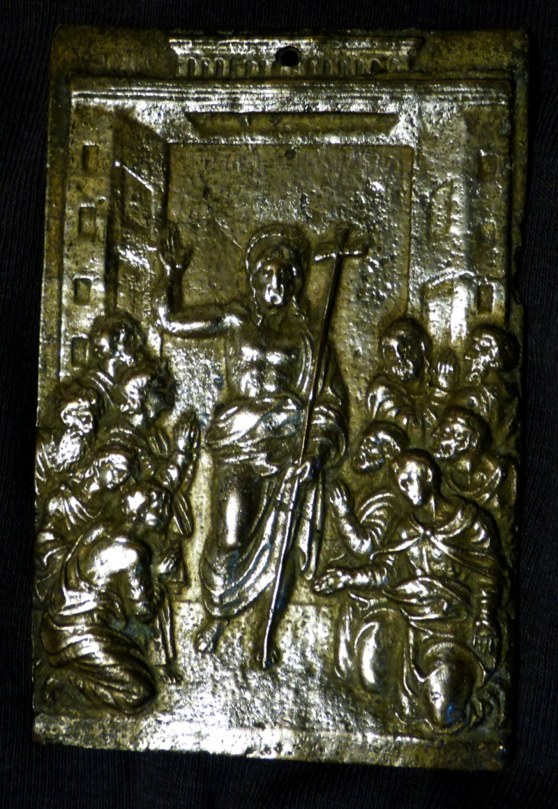 PLAQUE bas relief  decor  de St Jean Baptiste argent ou bronze argenté. P1130410