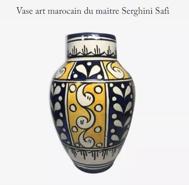 Grand vase blanc décor végétal stylisé en noir Maroc ? Serghi10