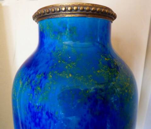 Vase bleu nuagé monture bronze P.M Paul MILET Sèvres >1930