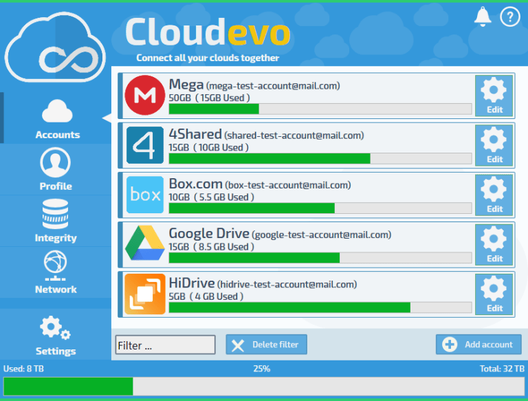 Cloudevo 3.5.3 - Διαχειριστείτε όλους τους λογαριασμούς σας cloud Cloude10