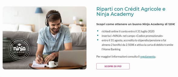 Conto Easy Crédit Agricole regala buono Ninja Academy di 120€ [promozione scaduta il 31/07/2020] Cattur37