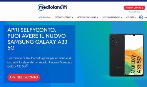BANCA MEDIOLANUM regala uno Smartphone Samsung Galaxy A33 5G oppure (a scelta) un Buono Regalo Amazon 150€ [promozione valida fino al 31/05/2022] Cattur43