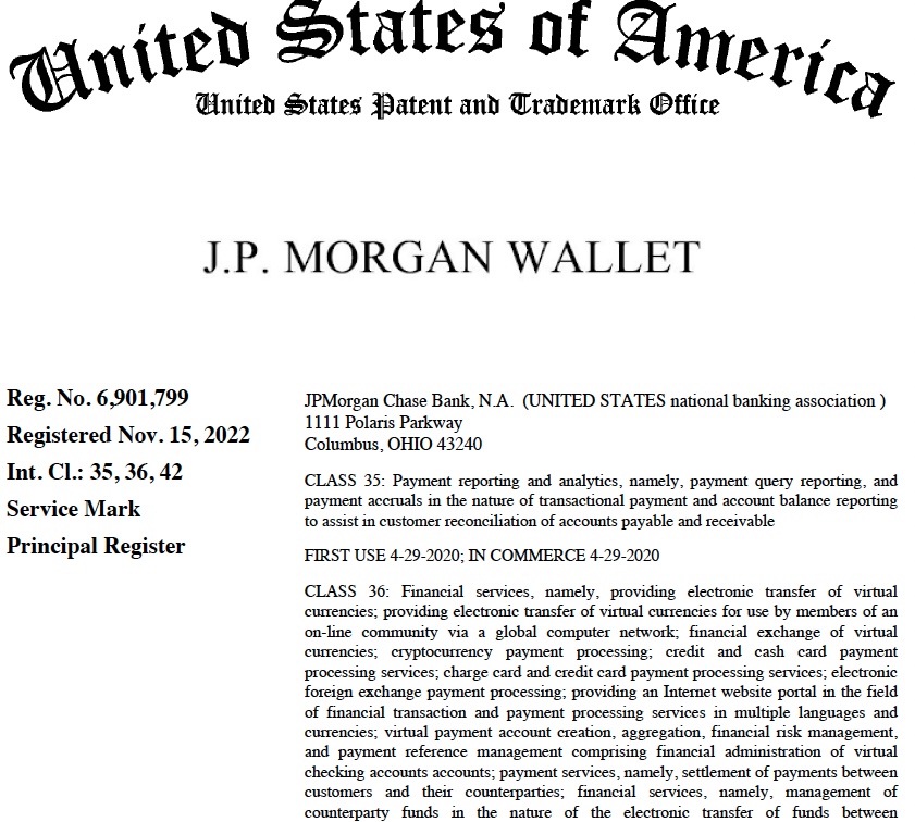 JPMorgan регистрирует торговую марку для криптовалютного кошелька Fight10