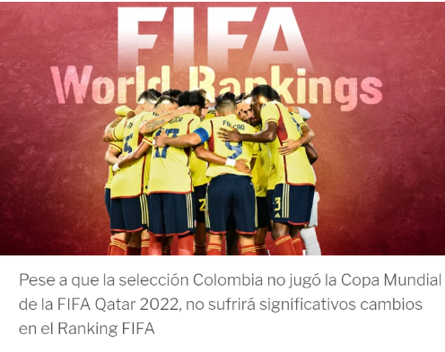 A Colombia no le fue tan mal en el ranking FIFA a pesar de no clasificar a la Copa Mundial Qatar 2022 Scree105