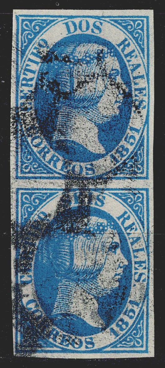 Edifil 8 ec y 10 usado 2 reales azul 1851 Isabel II Spain Lujo 8ec Liderstamps Scan2420