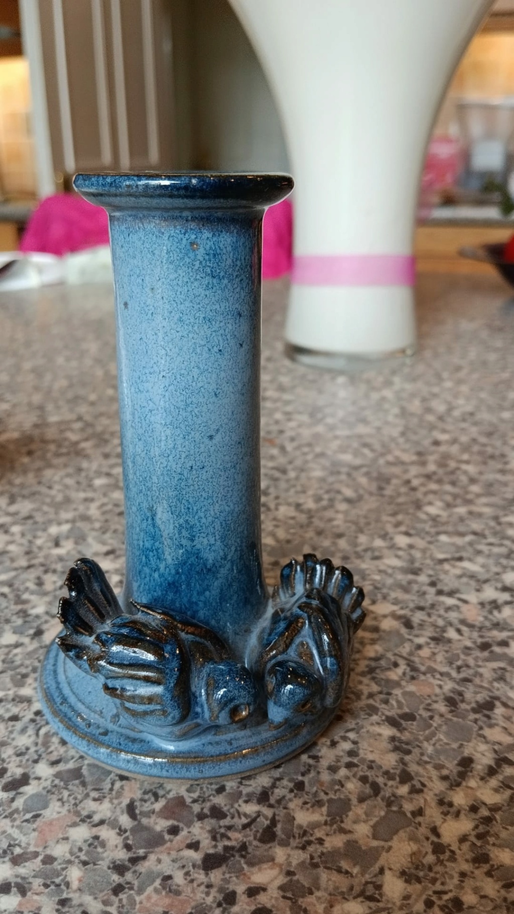 Pretty blue glazed candlestick JSL mark Whatsa13