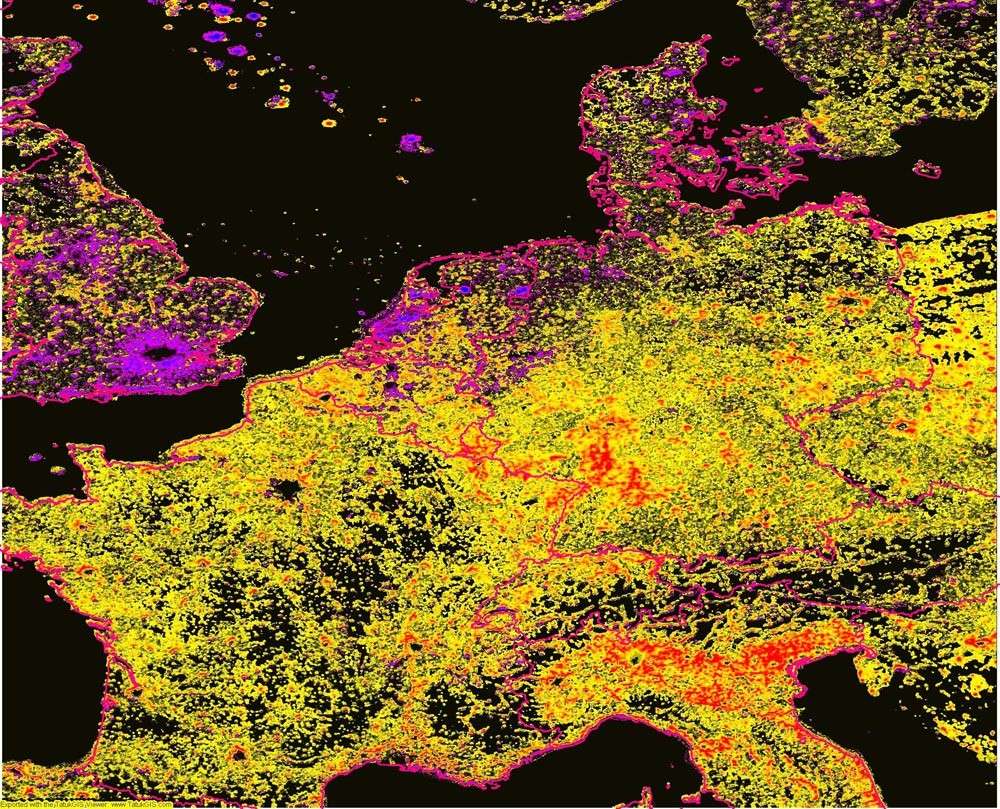 La carte de la pollution lumineuse en Belgique 2002_910