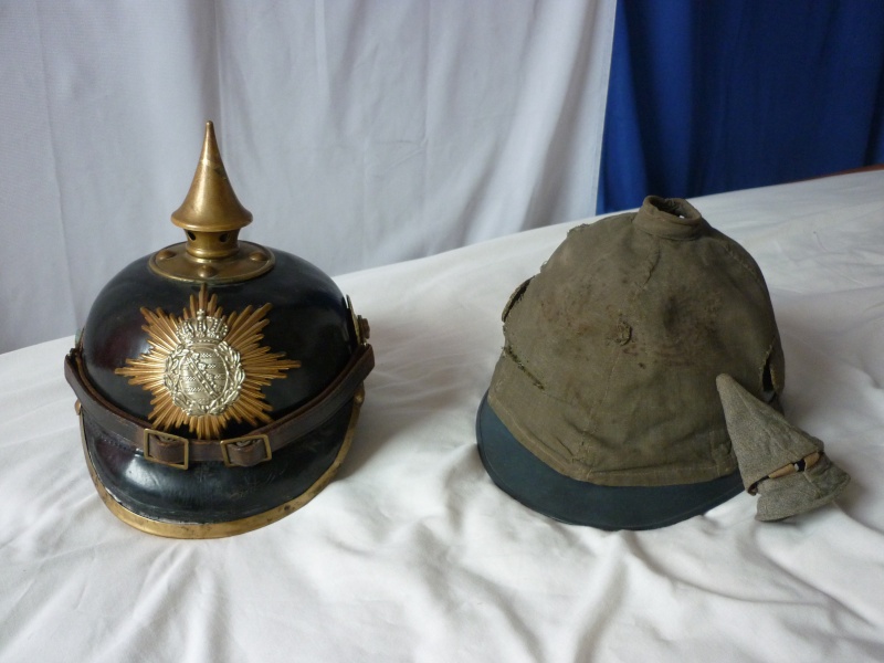 casque a pointe saxon modele 1895 complet et jus  + couvre pointu daté 1917 Photo_36