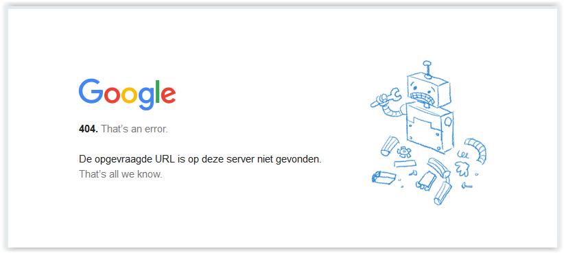 Google 404 De opgevraagde URL is op deze server niet gevonden Screen69