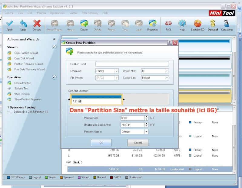 Partion d'une SD avec Mini tool Partition Wizzard Mnt710