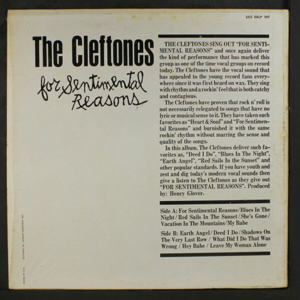 CLEFTONES: For Sentimental Reasons LP - Gee Records Clefto11