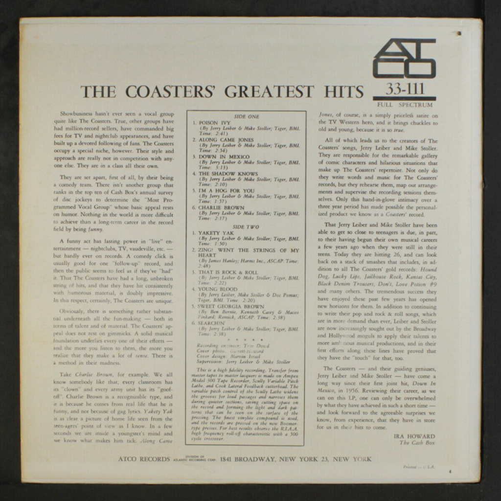 COASTERS: Greatest Hits LP - Atco records Coaste13