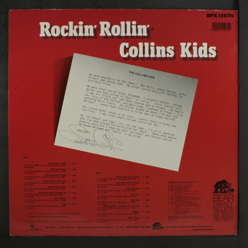 COLLINS KIDS: Rockin' Rollin' LP - Bear Family records Collin11