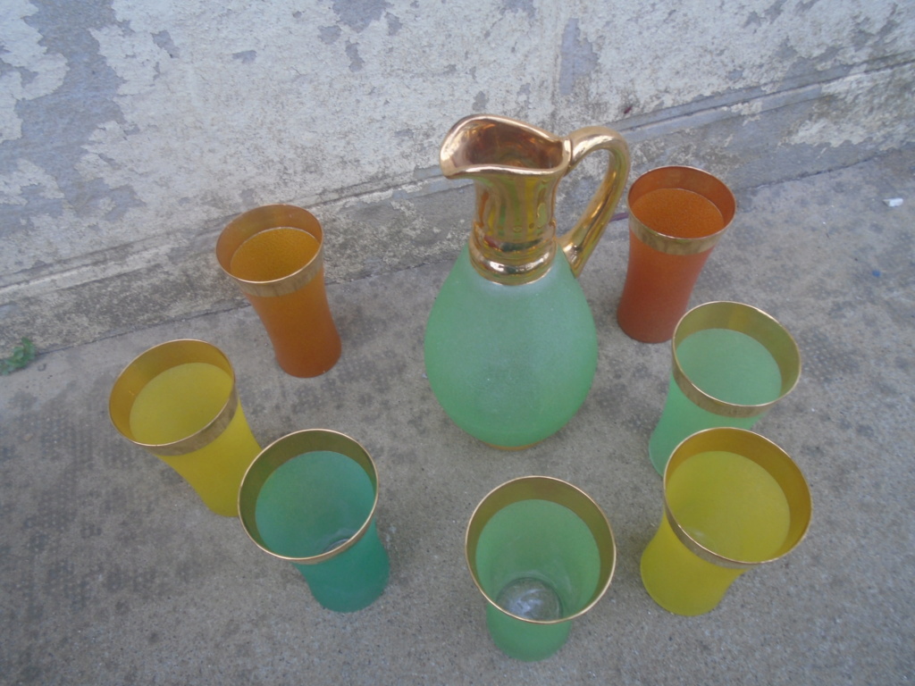 Verres, carafe et services à orangeade ou à liqueurs - 1950's 1960's glass Dsc07210