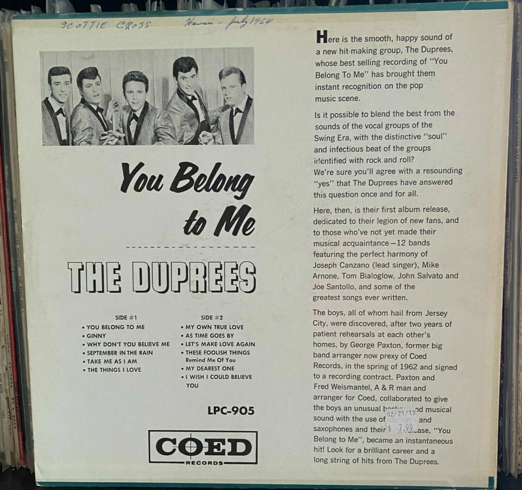 Duprees - LP you belong to me - Coed records Dupree11