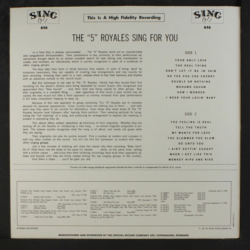 FIVE ROYALES: Sing For You LP - Sing King records Five_r11