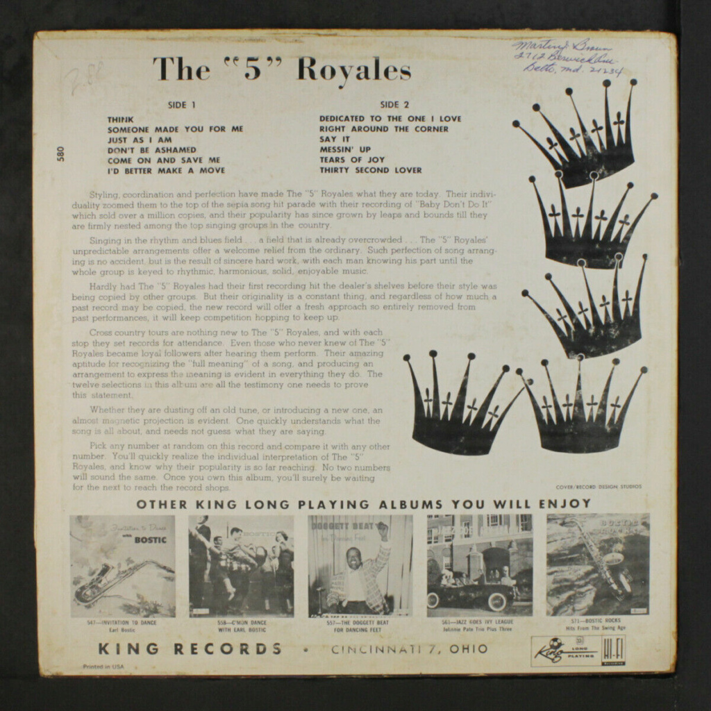 Five Royales : Dedicated To You LP - king records Five_r17