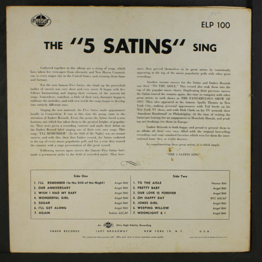 Five Satins: The Five Satins Sing LP  - Ember records Five_s11