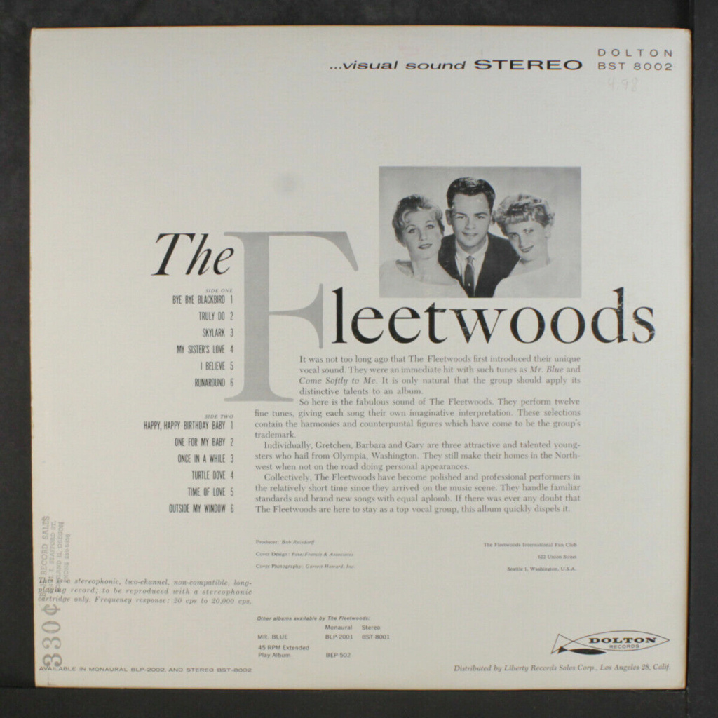 Fleetwoods: The Fleetwoods LP - Dolton records Fleetw15