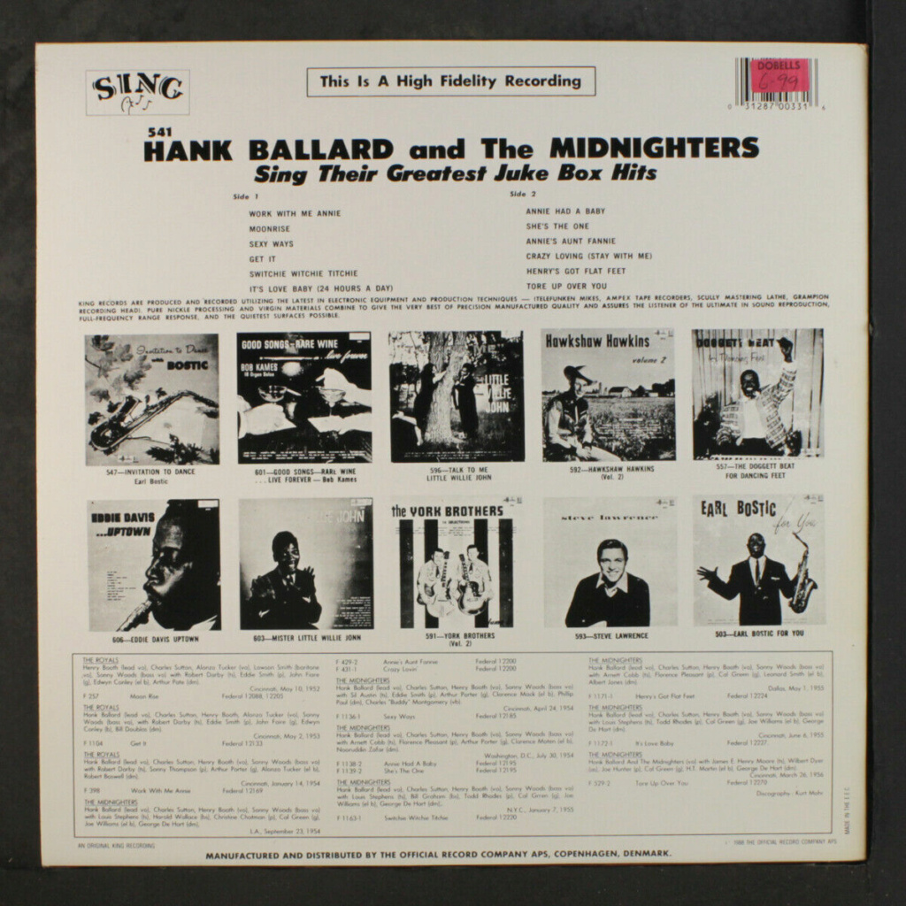HANK BALLARD & MIDNIGHTERS: Sing Their Greatest Jukebox Hits LP - Sing King records Hank_b18