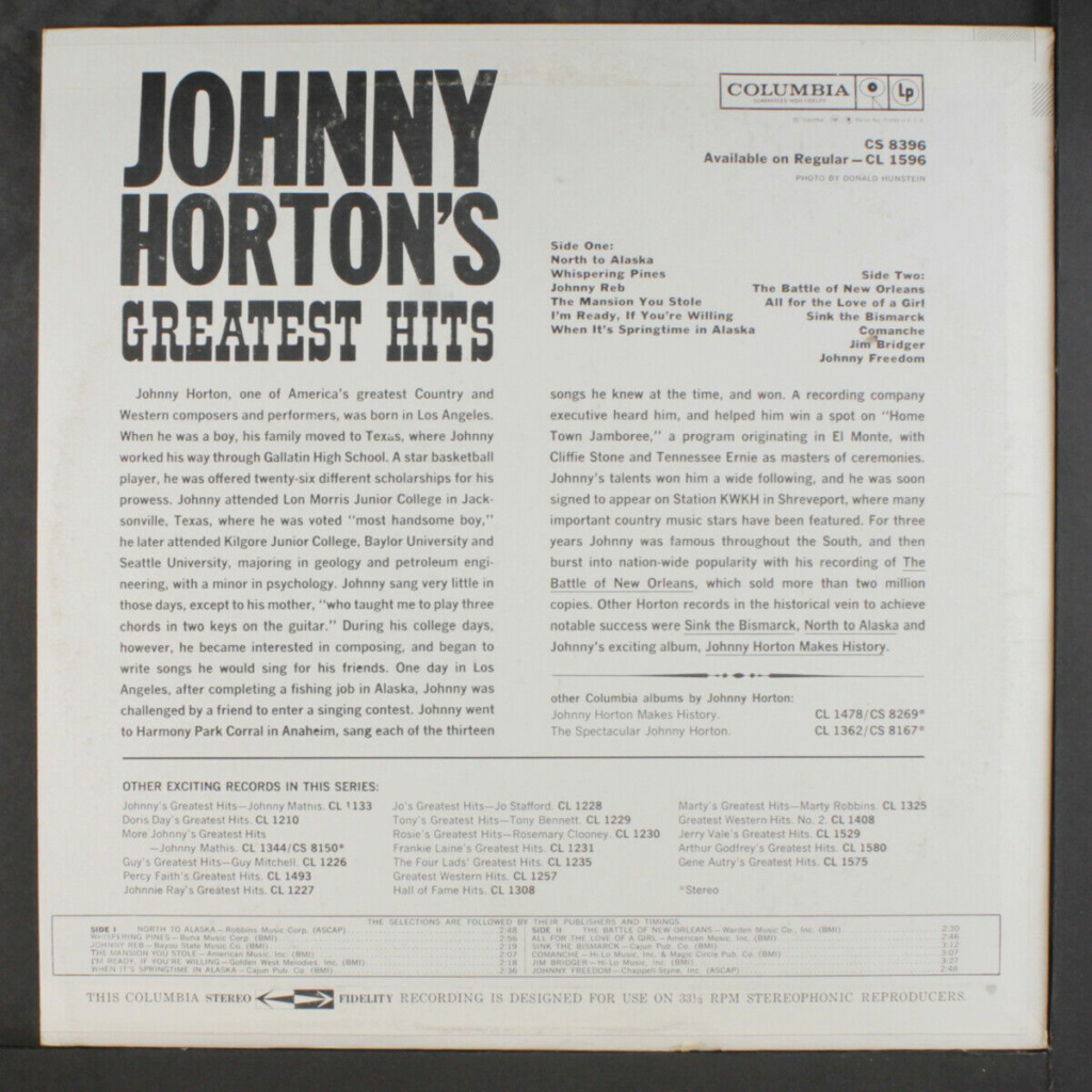 JOHNNY HORTON: Greatest Hits LP - Columbia records Johnny24