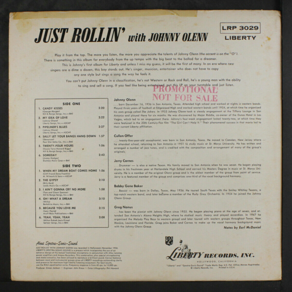 Johnny Olenn : Just Rollin' LP - Liberty records Johnny26