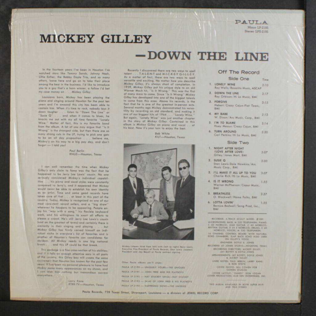 Mickey Gilley : Down The Line LP - Paula records Mickey13