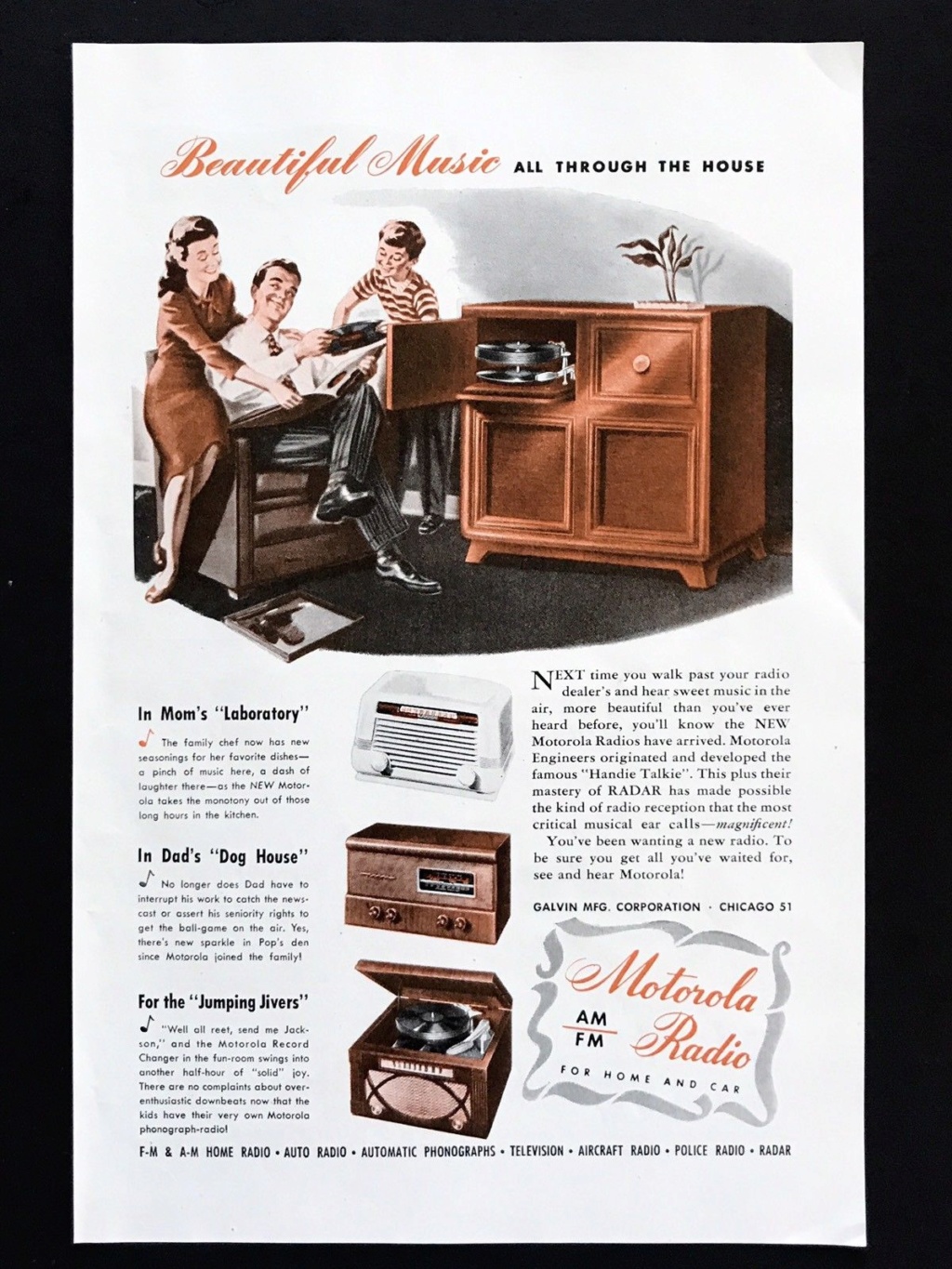 Motorola Radio & Television vintage ads - publicités années 50 Motorola Motoro25