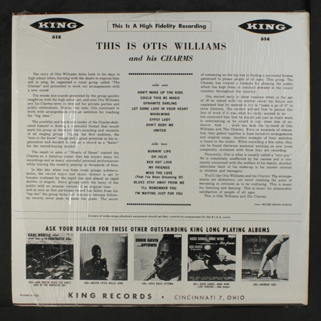 OTIS WILLIAMS & CHARMS: 16 Of His Biggest Hits LP - King records Otis_w11