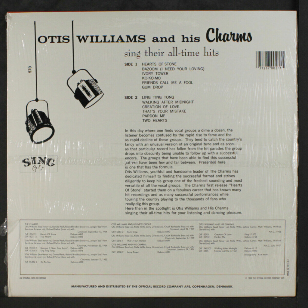 OTIS WILLIAMS & CHARMS: Sing Their All Time Hits LP - Sing King records Otis_w13