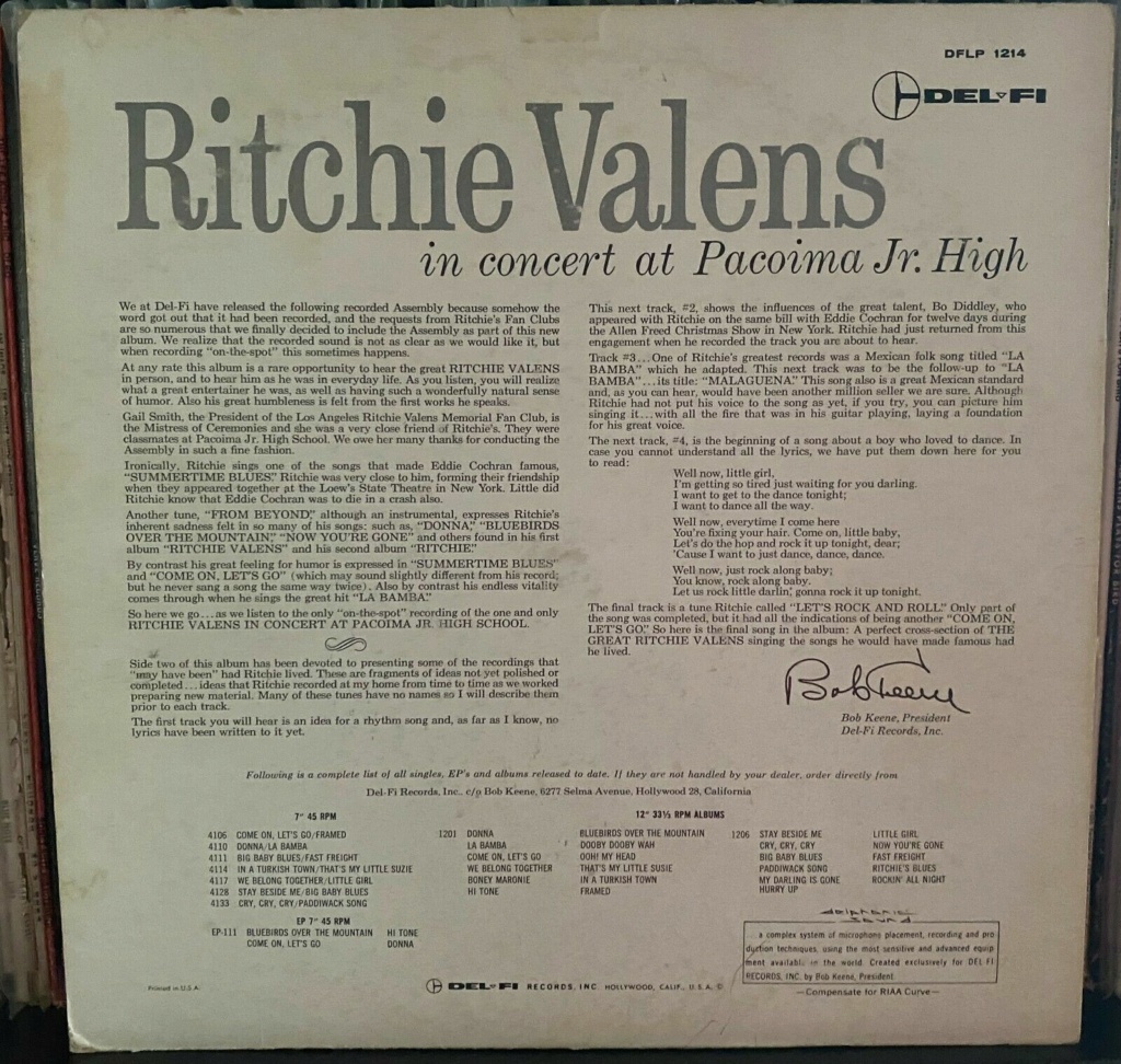 Ritchie Valens - LP in concert at pacoima Jr. High - Delfi records Ritchi14