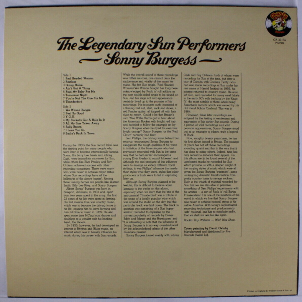 Sonny Burgess: The Legendary Sun performers LP - Charly records Sonny_11