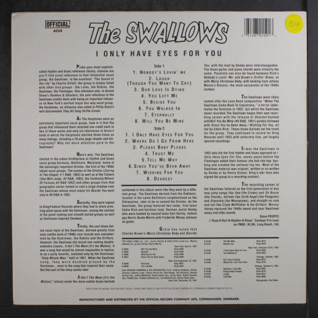 SWALLOWS: I Only Have Eyes For You LP - Official records Swallo11