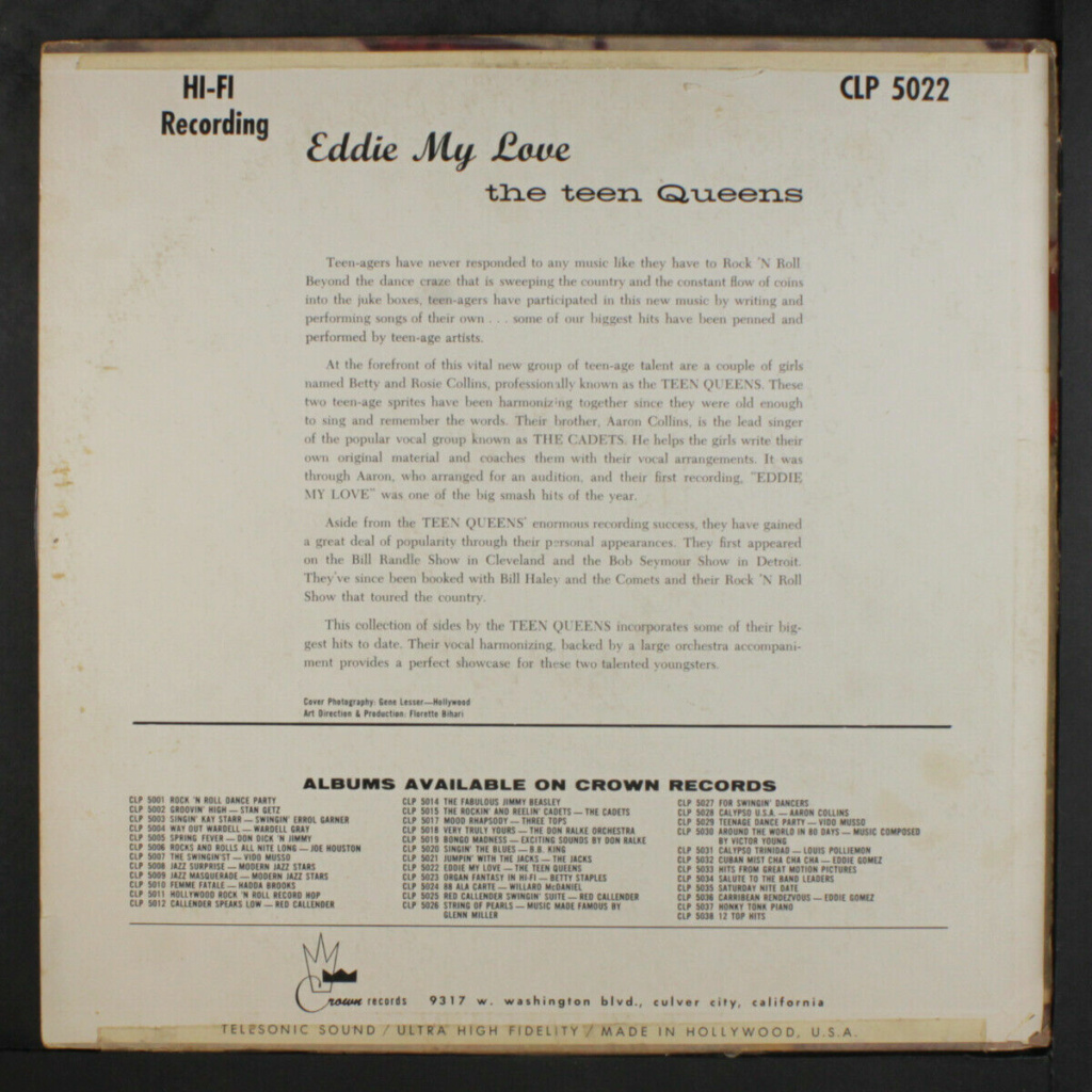 TEEN QUEENS: Eddie, My Love LP - Crown records Teen_q11