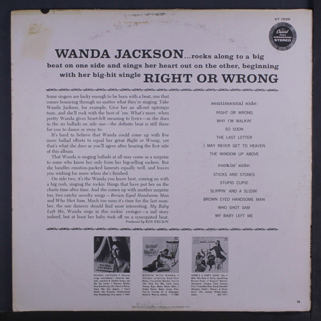 Wanda JACKSON : Right or Wrong LP - Capitol records Wanda_17